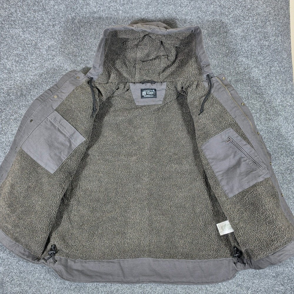 NWT Carhartt Duck Bartlett Sherpa Lined Jacket Hooded Gray Mens Size XL Workwear - Picture 8 of 11